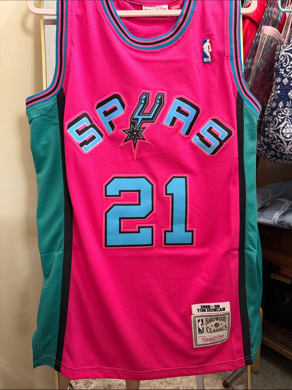Mitchell & Ness Spurs Pink and Teal #21 Hardwood Classics Jersey